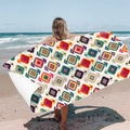 Quick-dry microfiber beach towel featuring a vibrant colorful geometric diamond pattern - Bohemian Ethnic (Single-sided Print with PE Bag)