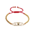 Pulsera con dije de corazón de circonita y placa bañada en oro en cuerda tejida roja ajustable - Triple Corazón Hueco Incrustado / Cuerda Roja Con Cuentas De Cobre