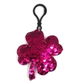 Rose red reflective sequin four-leaf clover keychain with black plastic hook - Four-Leaf Clover