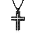 Pendentif croix pour homme en fibre de carbone noire avec ligne argentée et chaîne - Pendentif uniquement / Couleur Acier