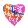 Colorful swirl heart-shaped Happy Valentine's Day foil balloon in orange pink and blue - 18 Inch Valentine Heart F3075