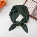 Deep green pleated square scarf for women in a stylish knotted display layout - Dark Green