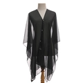 Elegant black sheer chiffon shawl with pearl buckle detail displayed on a mannequin - Black