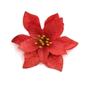 Detail of red Christmas poinsettia flower with golden glitter and yellow center stamen - Red Without Glitter