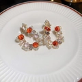 Vintage gold feather earrings with multicolored zircon stones in red and purple - Style 2 Red Purple White Gemstone Silver Pin Zircon U-Shape Earrings (HE10375)