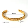 Detail view of gold braided wheat pattern cuff bracelet showing 62mm diameter size - Style 6 (Wheat Texture)
