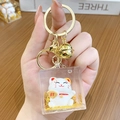 Golden lucky cat acrylic keychain with sparkling gold foil and bell accessory - Lucky Cat Family - Fortune Fan / Individual Packaging