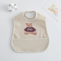 Waterproof baby bib with bear print and crumb catcher pocket in light beige color - Pu Bib (double-layer Pocket) - Mi-edged Little Brown Bear / One Size