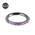 G23 titanium hinged segment ring with iridescent opal stones for nose or ear piercings - 1.2x8mm / OP38 Side Surface