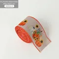 Nastro autunnale da 6,3 cm con zucche arancioni e girasoli con bordo arancione cucito - Nastro zucca e fiocco grigio da 6,3cm