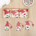 Set of 6 wooden Christmas gnome ornaments with red hanging strings and colorful paint - Christmas Wood Style 2