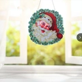 Detail of DIY 5D diamond painting hanging ornament featuring Santa Claus and Christmas wreath - DZ699-Santa Claus Portrait / 30x30cm