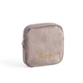 Taupe velvet cosmetic bag with gold embroidery and zipper closure for organizing makeup - Square Small / Khaki