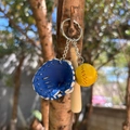 Mini baseball keychain with blue glove, yellow ball and wooden bat on a key ring - 2CM Yellow Ball Long Bat Royal Blue