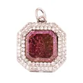 Silver octagon pendant with purple faceted gemstone and sparkling zircon double halo - Peacock Blue M847419-6