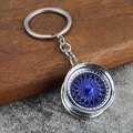 Silver and blue mesh alloy BBS style car wheel hub keychain for auto enthusiasts - Silver & Blue