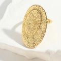 French vintage style open ring in gold finish with hammered texture and oval surface - Ellipse