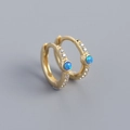 Aros de plata S925 bañados en oro con piedra de ópalo azul y pequeños diamantes - Color Oro Amarillo (Par)
