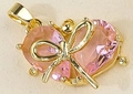 Goldener Herzanhänger mit rosa Edelstein und Schleife für DIY-Halsketten Design - Rosa