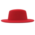 Vibrant red flat top wide brim wool felt hat for women and men in a minimalist style - M (56-58cm) / Red