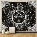 Arazzo da parete minimalista bianco e nero con motivo sole e luna per decorazione - 73*95CM / Tessuto Spazzolato