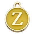 Yellow enamel letter Z charm with gold metal trim for DIY jewelry making - Double-Sided Letter Z / 1 Piece (12x14mm) / Yellow