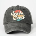 Donkergrijze gewassen baseballpet met vintage retro God is Good grafische print - Eén maat / Zwart