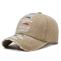Vintage gewaschene khakifarbene Baseballkappe mit abgenutzter Krempe und Retro-Stickpatches - Khaki