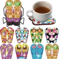 DIY flip-flop diamond painting coasters set with colorful summer motifs and metal holder - XIN018 Summer Elements / No Stand/OPP Bag