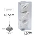 Set of 3 silver onion-shaped Christmas balls with glitter stripes and hanging cords - Silver