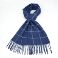 Detailed close-up of the soft cashmere-like fabric texture and fringe on blue plaid scarf - 30*190cm / Blue Plaid