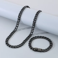Hip hop black Figaro necklace and bracelet set with square buckle in polished stainless steel - Width 9.5mm Bracelet 21cm / Style A Black