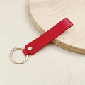 Minimalist red leather keychain with polished gold metal ring and rivet for bags - No.9 Bright Red