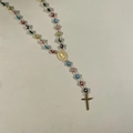 Collana con perline colorate malocchio e ciondolo a croce dorata stile etnico - Malocchio + Medaglia di San Benedetto Ovale