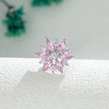 Floral stud earring with marquise pink stones and clear crystals on a silver base - Pink Flower (Single) (A1094-2#)
