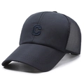 Men's navy blue quick-dry trucker hat with embroidered letter C and mesh back - Adjustable / Navy Blue