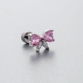 Pink heart zircon butterfly bow stud earrings in polished silver titanium steel - Pink Heart Bow Style (A19-3#) / Single Piece