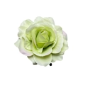 Artificial light green rose flower hair clip with soft pink silk fabric petals - 11cm #1 Light Green