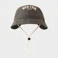 Detailed view of kids olive green cotton bucket hat with Boston 1630 embroidery - 50cm (1-3 Years) / Gray
