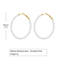 Détails des boucles d'oreilles créoles dorées de 50 mm avec perles d'imitation - 50mm
