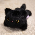 Cute black cat plush magnet toy with yellow embroidered eyes and soft fluffy fur texture - Black Cat