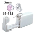Disposable ear piercing gun with 5mm pink gemstone earring made of 316 steel - Silver + Pink Zirconia