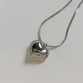 Polished silver heart pendant on a smooth snake chain in minimalist stainless steel style - Silver (D1230)