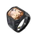 Anello massonico da uomo in acciaio nero con gemma champagne a taglio quadrato - Misura 7 / Nero con pietra champagne