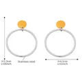 Pendientes de aro minimalistas de acero con disco dorado y aro plateado de 5,3 cm - Aro de Plata con Botón Dorado