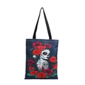 Black canvas tote bag with Sugar Skull floral print and durable shoulder straps - Skull Lady