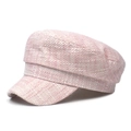Pink tweed newsboy military cap with flat brim and woven texture for women outdoors - M (56-58cm) / Pink