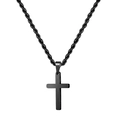 Dettaglio di un ciondolo a croce nero su una catena a corda intrecciata in stile minimalista - Strato Singolo / Nero