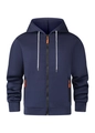 Details des dunkelblauen Kapuzenpullovers mit weißen Kordeln und orangen Zippern - S / Dunkelblau Full Zip Hoodie