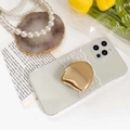 Funda elegante para iPhone con encaje blanco y soporte plegable metálico dorado tipo guijarro - Concha / Dorado